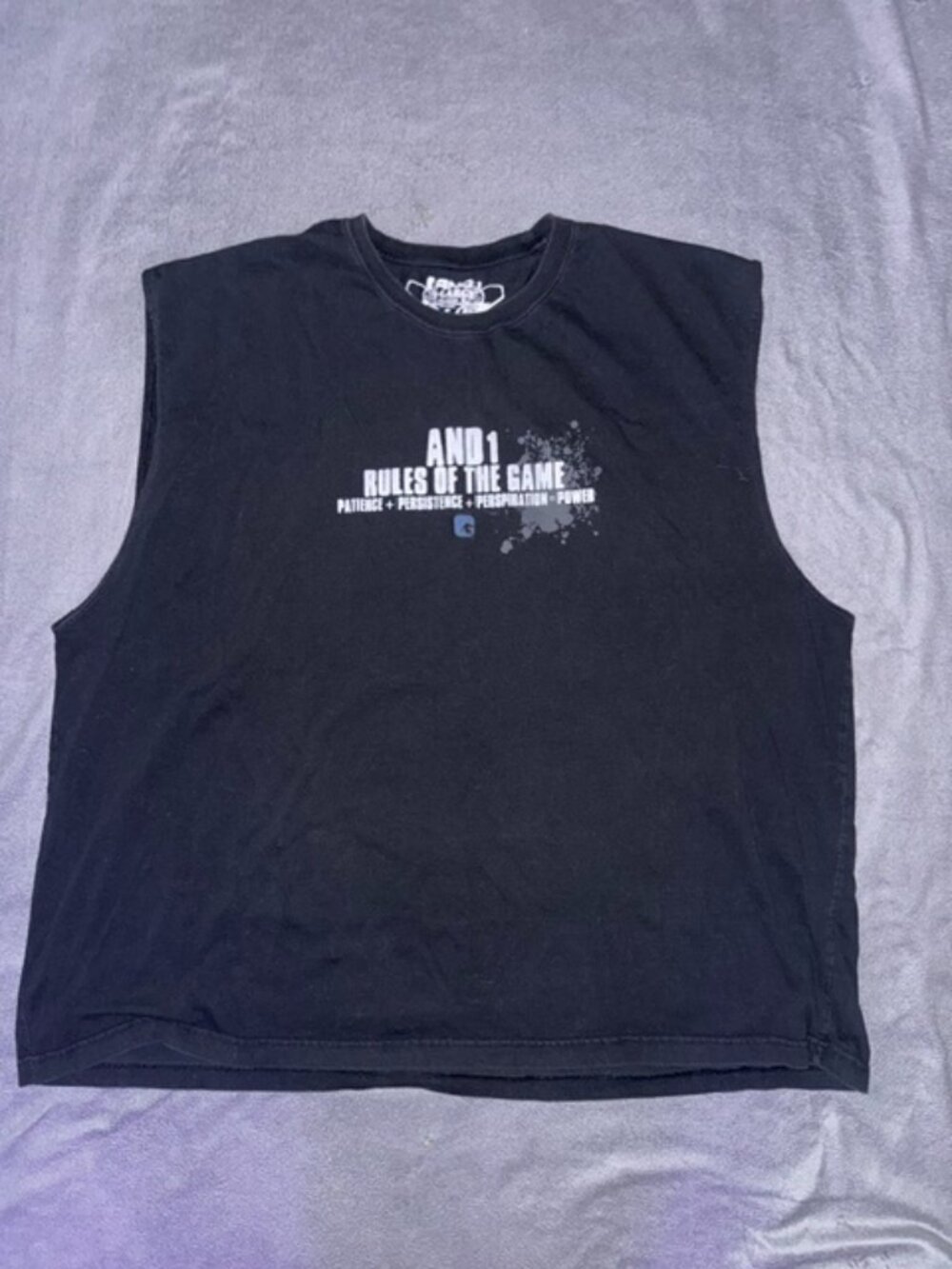 AND1 Mens Muscle Tank Top 5XL Black Graphic “Patience Persistence Perspiration”